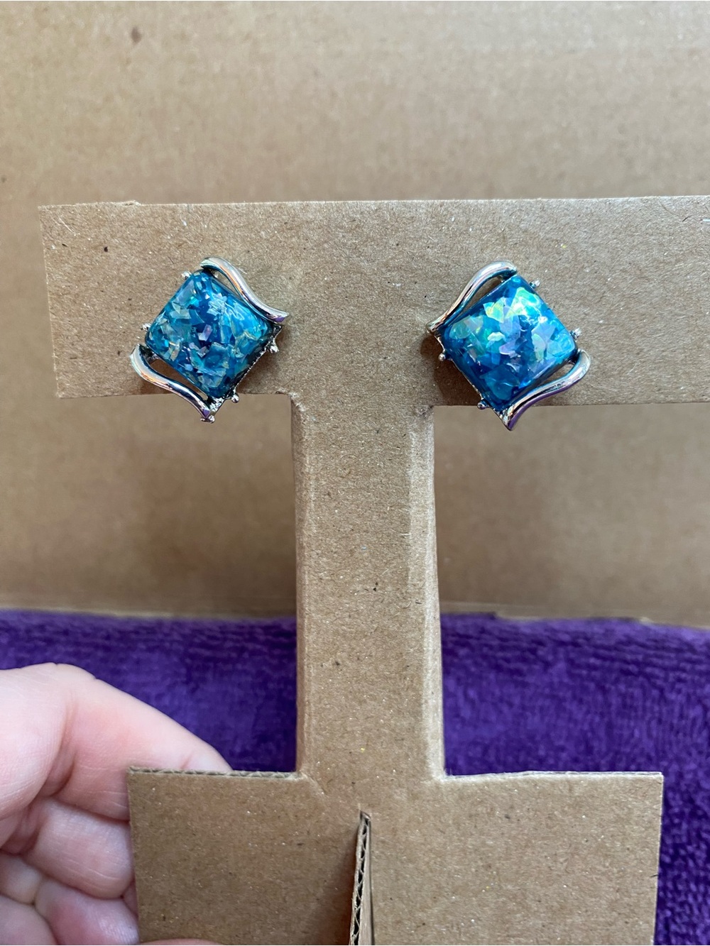 Coro Blue Opalescent Square Clip-on Earrings - Women's Jewelry